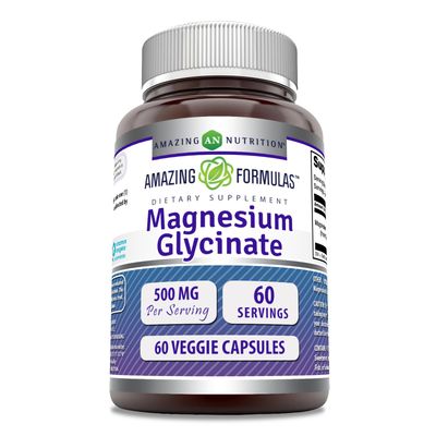 Amazing Formulas Magnesium Glycinate 500 Mg 60 Veggie Capsules Supplement Non-GMO Gluten-Free Made in USA