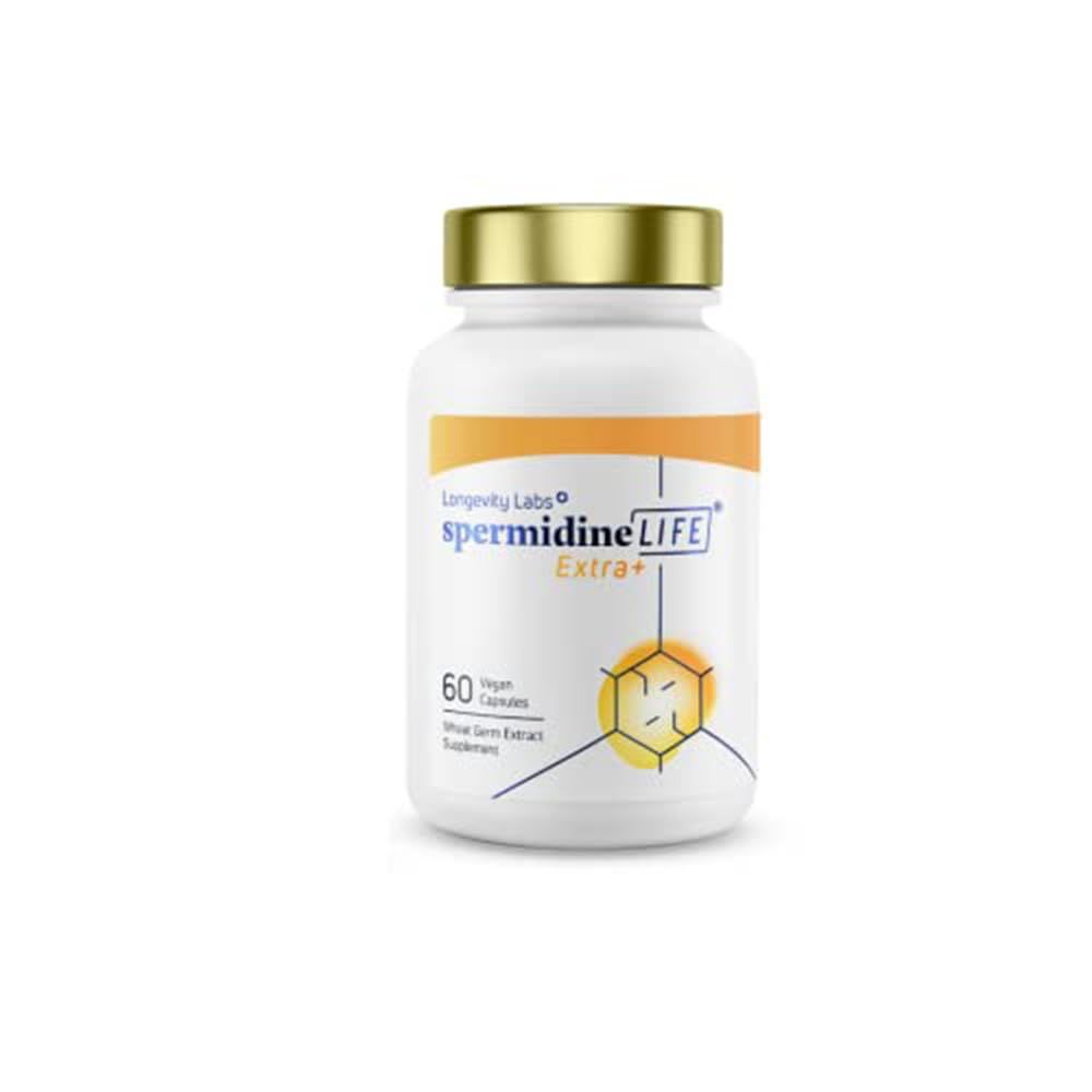 spermidineLIFE Extra Natural Supplement, Non-Synthetic Plant-Based Wheat Germ Extract with High Spermidine Content and Zinc for Cell Renewal, Vegan-Friendly, for Women and Men, 60 Capsules