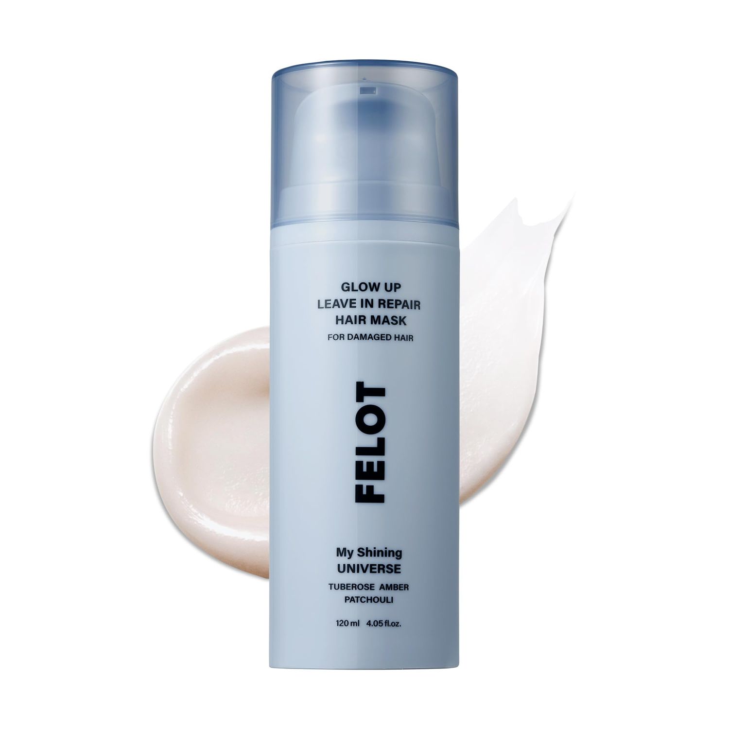 FELOT Glow Up Leave-In Repair Hair Mask - Intense Nourishing Protein Treatment for Damaged Hair, Adds Softness Shine, No-Rinse Formula, 4.05 fl. oz. 120ml