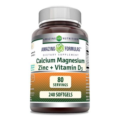 Amazing Formulas Calcium Magnesium Zinc D3 240 Softgels Supplement Non-GMO Gluten Free (Pack of 1)