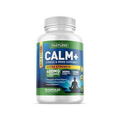 Built by Nature Calm Relaxation Focus - Stress, Cortisol Mood Support - Calm Supplement with L-Theanine, Ashwagandha, Magnesium Glycinate, Vitamin D3 - 90 Capsules