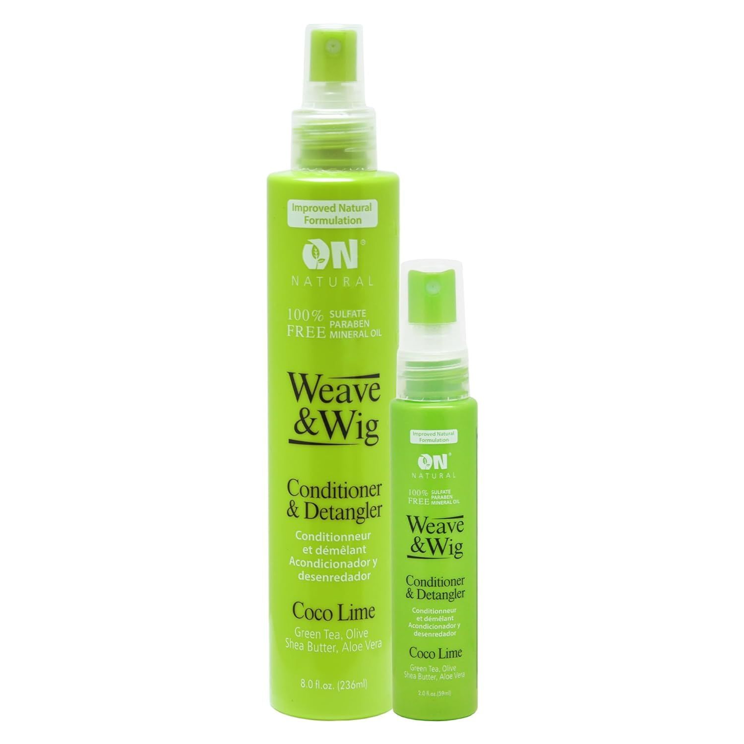 On Natural Weave Wig Leave-In Conditioner Detangler Set, 8 oz 2 oz Travel Size, PomegranateTangerineCoco-Lime Scent (Coco-Lime)