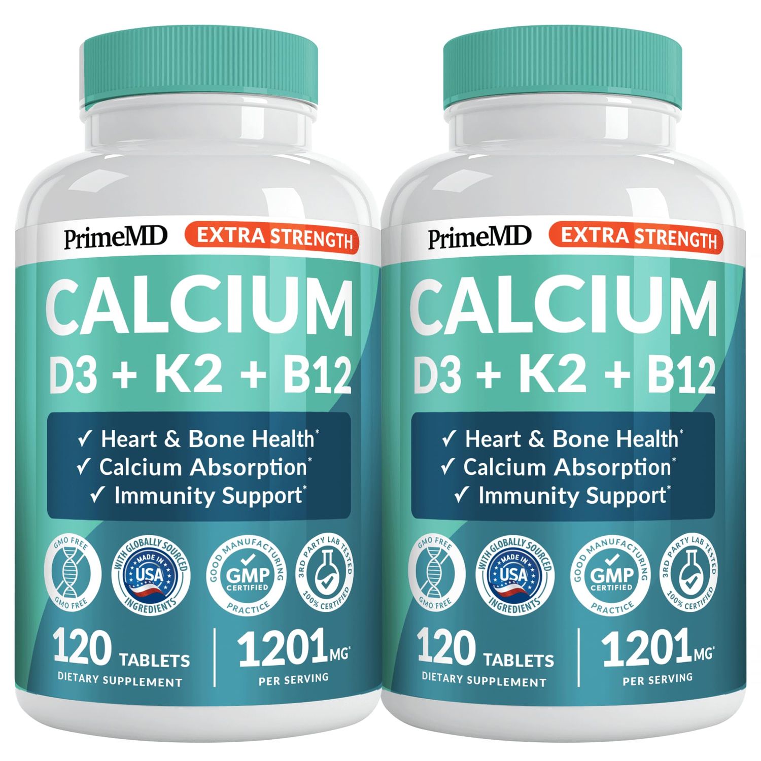4-in-1 Calcium 1200mg with Vitamin D3 - Calcium Supplement for Women and Men with Vitamin K2 B12 5000 IU - Extra Strength Calcium Citrate for Bone and Heart Support (240ct) (2 Pack)