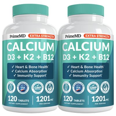 4-in-1 Calcium 1200mg with Vitamin D3 - Calcium Supplement for Women and Men with Vitamin K2 B12 5000 IU - Extra Strength Calcium Citrate for Bone and Heart Support (240ct) (2 Pack)