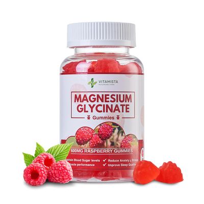 Magnesium Glycinate Gummies - 600mg Raspberry Flavor Magnesium Glycinate Supplement for Stress Relief, Sleep, and Muscle Recovery High Absorption Non-GMO, Perfect for Adults - 60 Count