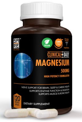 CLINICAL DAILY Pure Magnesium Citrate Capsules High Potency 500mg with Natural Magnesium Oxide. Vegan Magnesium Supplement for Women and Men Supports Rest, Enzyme and Nerve Function. 120 Ct 2 Months