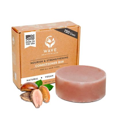 Wave Argan Oil Conditioner Bar - Moisturizing Handmade Vegan Bar for Shiny Hair, Natural, Organic Non-GMO Conditioner for Women Men, 2.3 oz, Long-Lasting (80-120 Uses)