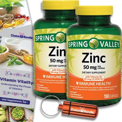 Choice Bundle Spring Valley Zinc 50 mg with Vitamin D3 50 mcg 150 Ct Immune Health Dietary Supplement Capsules 2 pk (300 Total) Vitamin Guide Pill Container (4 Items)!
