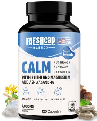 FreshCap 5-in-1 Calm Magnesium Glycinate Supplement, 7000mg Reishi Mushroom Capsules, Calm Magnesium, Natural Calm Magnesium Supplement, St Johns Wort Extract, Ashwagandha Magnesium, Ayurveda