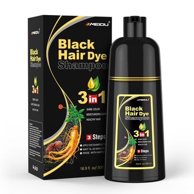 MEIDU Shampoo Shop Black Hair Dye Shampoo 3 in 1 for Gray Hair, Black Hair Dye for Women Men, Hair Color Herbal Ingredients Natural (500ml,16.9oz)