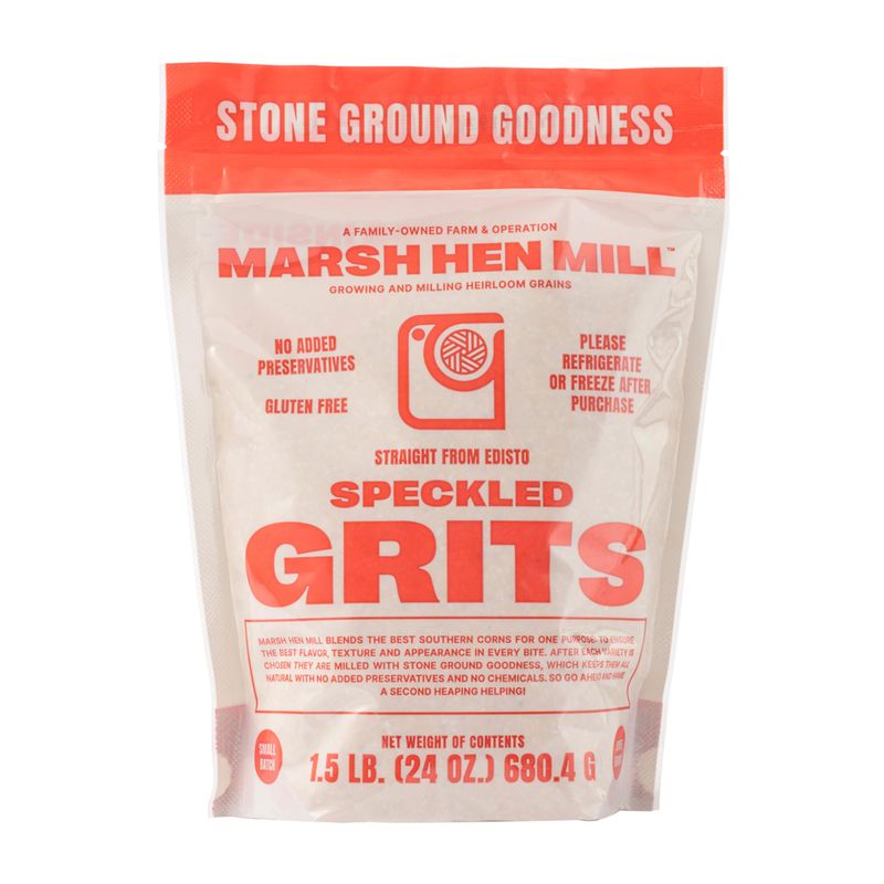 Marsh Hen Mill Speckled Grits - Stone Ground Heirloom Blend of Yellow White Corn Old-Fashioned Corn Grits Gluten-Free No Additives Pure All-Natural Corn 24 oz (Pack of 1)