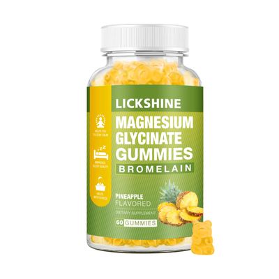 Lickshine 1 Pack Magnesium Glycinate Gummies 1000mg, Calcium, Potassium, Bromelain, Vitamin D, B6, CoQ10 Supplement for Relaxation, Calm Mood, Stress Relief and Sleep for Adults Kids, 60 Counts