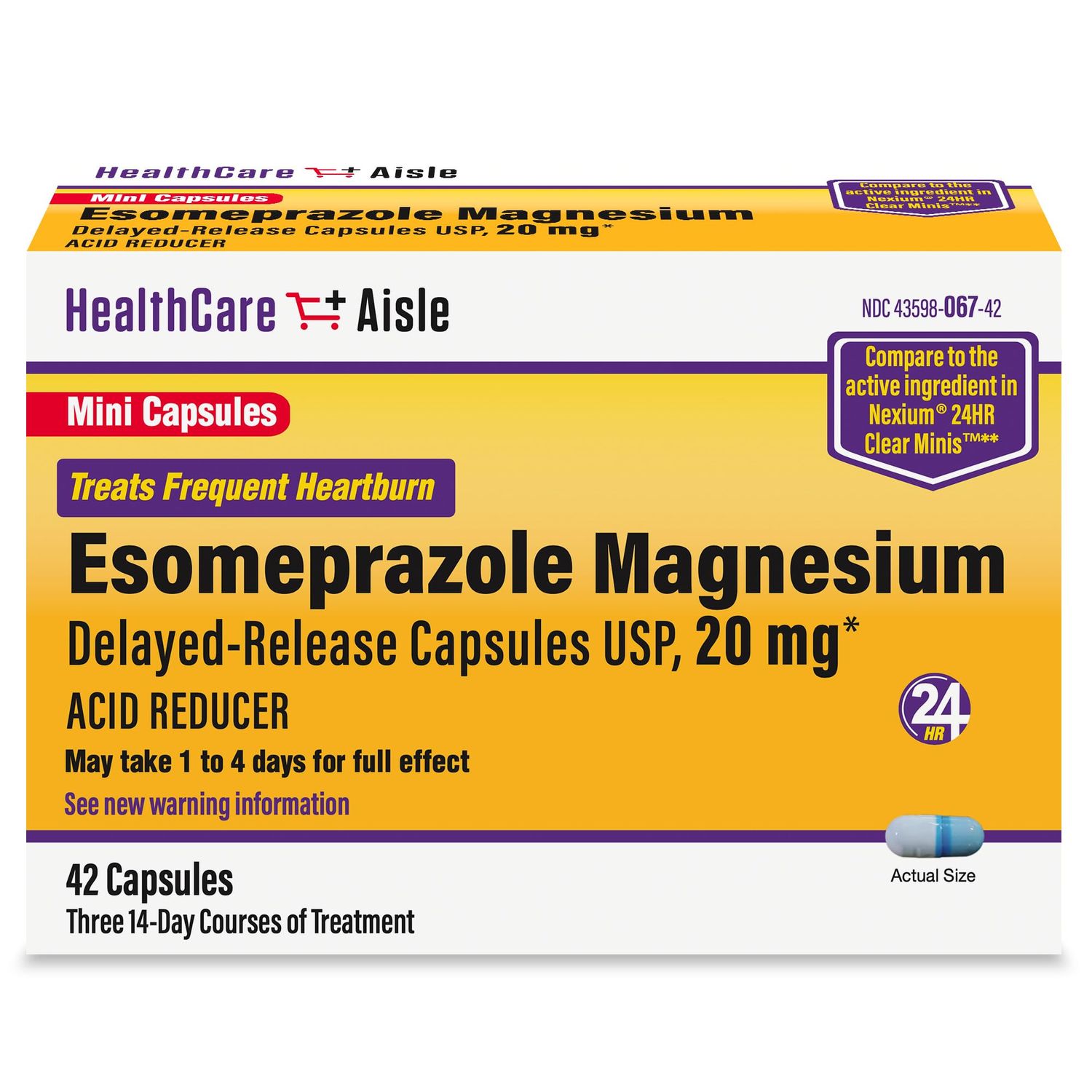 HealthCareAisle Esomeprazole Magnesium 20 mg - 42 Delayed-Release Mini Capsules - Acid Reducer, Treats Frequent Heartburn