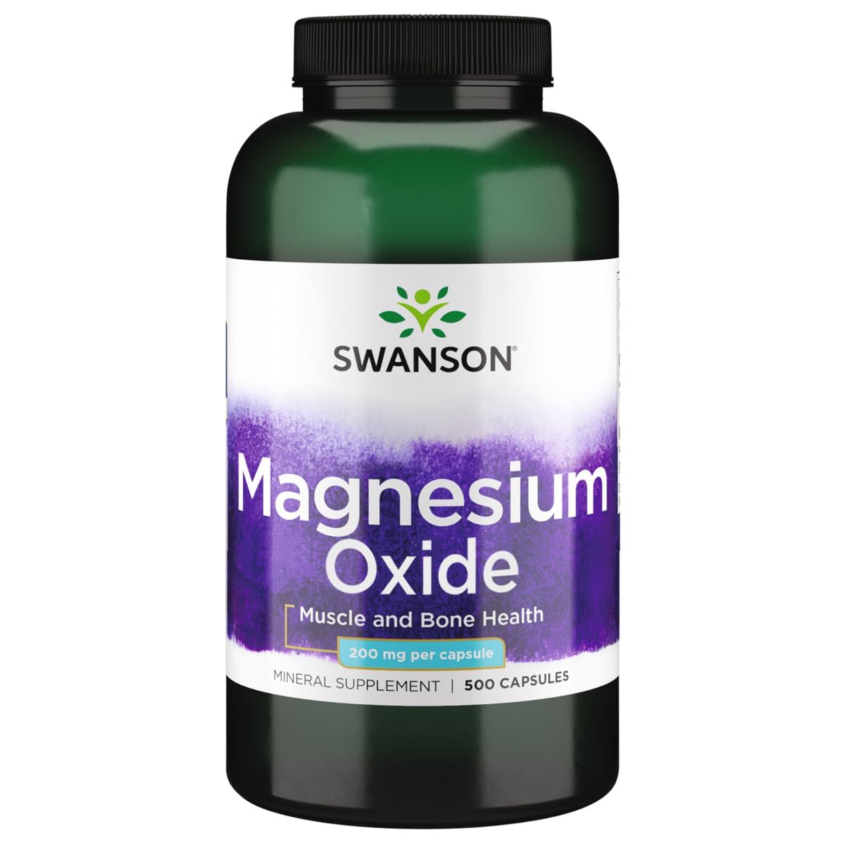 Swanson Magnesium Bone Muscle Health Support 200 Milligrams (2 Caps per 400 mg Serving Magnesium Oxide) 500 Capsules