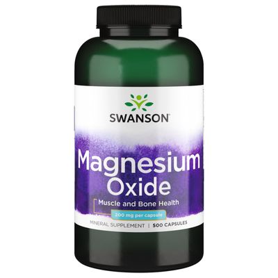 Swanson Magnesium Bone Muscle Health Support 200 Milligrams (2 Caps per 400 mg Serving Magnesium Oxide) 500 Capsules