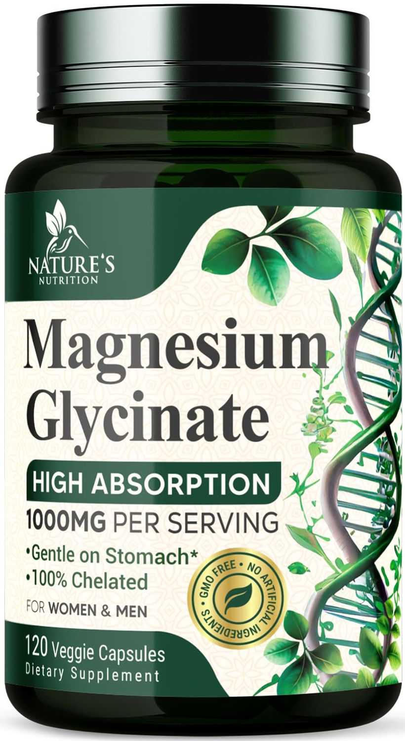 Magnesium Glycinate Supplement 1000mg - Chelated Magnesium Glycinate for Heart, Nerves, Bone and Muscles Support, High Absorption Magnesium Supplement for Men and Women, Vegan, Non-GMO - 120 Capsules
