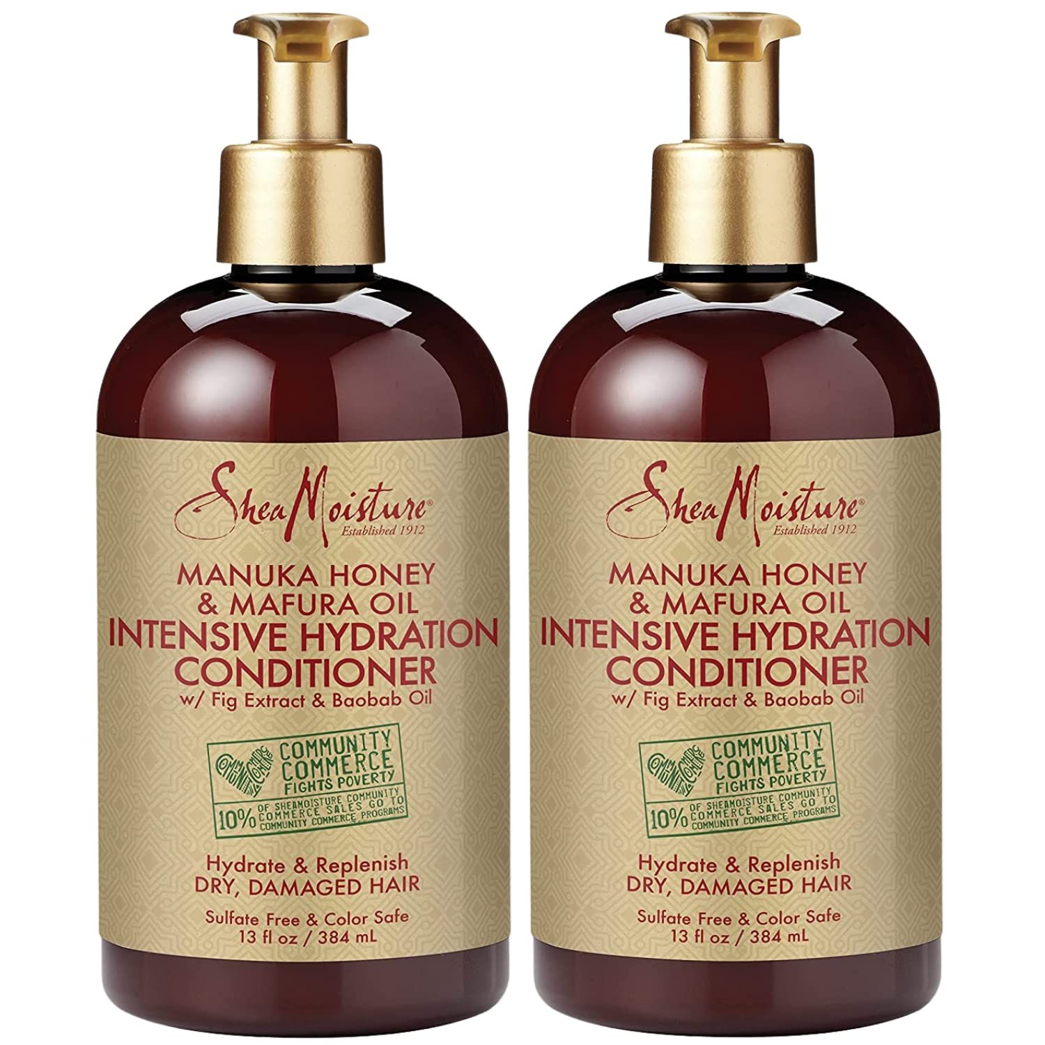 Shea Moisture Conditioner, Sulfate-Free - Manuka Honey Mafura Oil Intensive Hydration Conditioner for Dry, Damaged Hair Repair with Fig Extract and Baobab Oil, Curly Hair Care, 13 Fl Oz (Pack of 2)