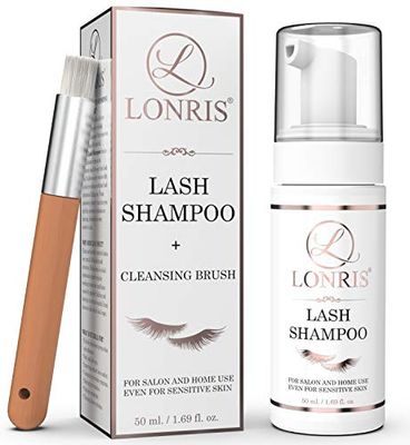 2 in 1 Eyelash Extension Shampoo Mascara RemoverLONRIS Eyelid Foaming CleanserExtensions and Natural Lashes Safe FoamFalse Eyelashes Makeup WashParaben Sulfate FreePersonal and Salon Use 50ml