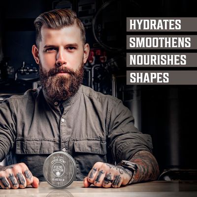 BEST DEAL Beard Balm with Argan Oil Mango Butter - Styles, Strengthens Softens Beards Mustaches - Citrus Scent Leave in Conditioner Wax for Men by Viking Revolution