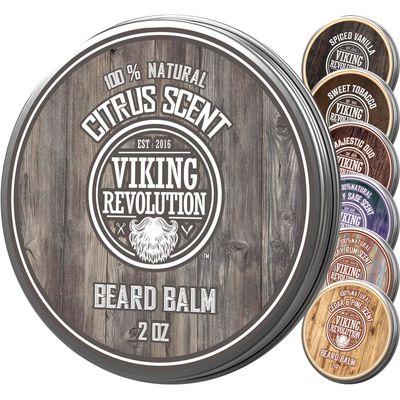 BEST DEAL Beard Balm with Argan Oil Mango Butter - Styles, Strengthens Softens Beards Mustaches - Citrus Scent Leave in Conditioner Wax for Men by Viking Revolution