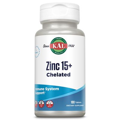 KAL Zinc 15 with Betaine HCl Trace Minerals, Healthy Metabolism Immune System Function Support, Chelated for Absorption, Vegetarian, 100 Tablets