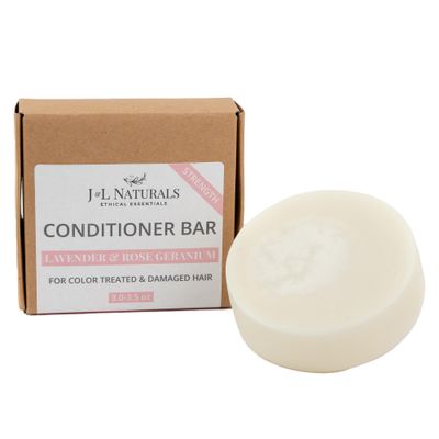 JL Naturals Solid Conditioner Bar Deep Hair Conditioner For Men Women Made in US Sulfate Free, Paraben Free, Vegan, Natural, Cruelty-Free (Strength (Lavender Rose Geranium), Single Bar)