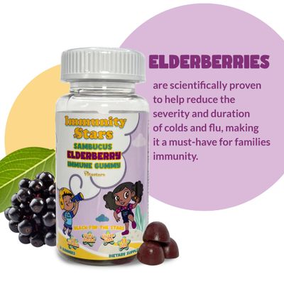Vitastars Elderberry Gummies with Vitamin C and Zinc, Sambucus Elderberry Family Immune Boost Gummies, 30 Gummies Delicious Defense for Kids and Adults