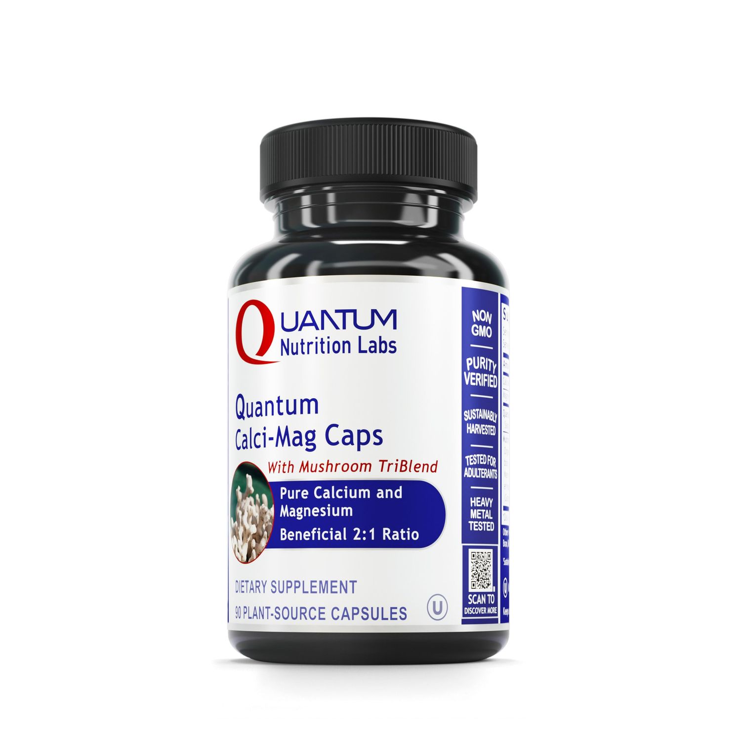 Quantum Nutrition Labs Calci-Mag Caps - Calcium Magnesium Supplement, Calcium Supplement, Pure Magnesium Mushroom Complex with Reishi Lions Mane - 300 Vegetarian Capsules