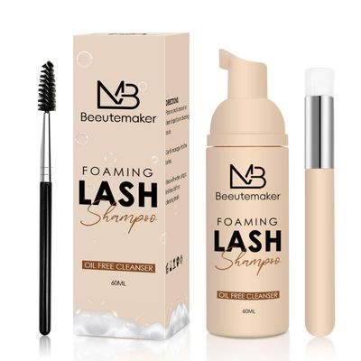 Beeutemaker 60ml Beige Lash Shampoo for Lash Extensions. Lash Wash for Eyelash Extensions Natural Lashes. lash extension cleanser for Makeup Remover Oil Sulfate Free for Salon and Home Use