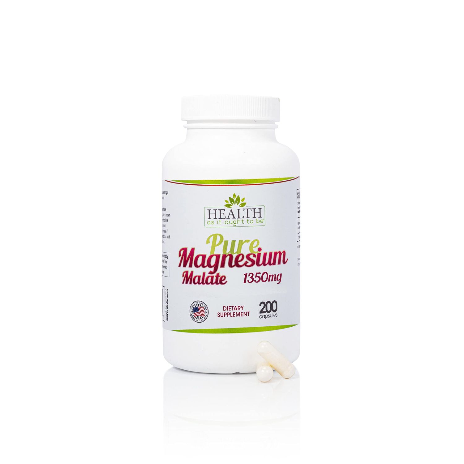 Health As It Ought To Be Pure Magnesium Malate 1350 mg Supplement Physician Formulated Highly Absorbable 200 Capsules