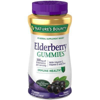 Nature&#39;s Bounty Elderberry Gummies, Dietary Supplement, Supports Immune Health, Contains Vitamin A, C, D, E and Zinc, 100 mg, 70 Gummies