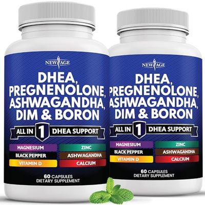 NEW AGE DHEA Supplement - Pregnenolone for Men Women with DIM, Ashwagandha, Boron, Calcium, Magnesium, Zinc, Vitamin D3 5000iu - Support Capsules - 120 Count
