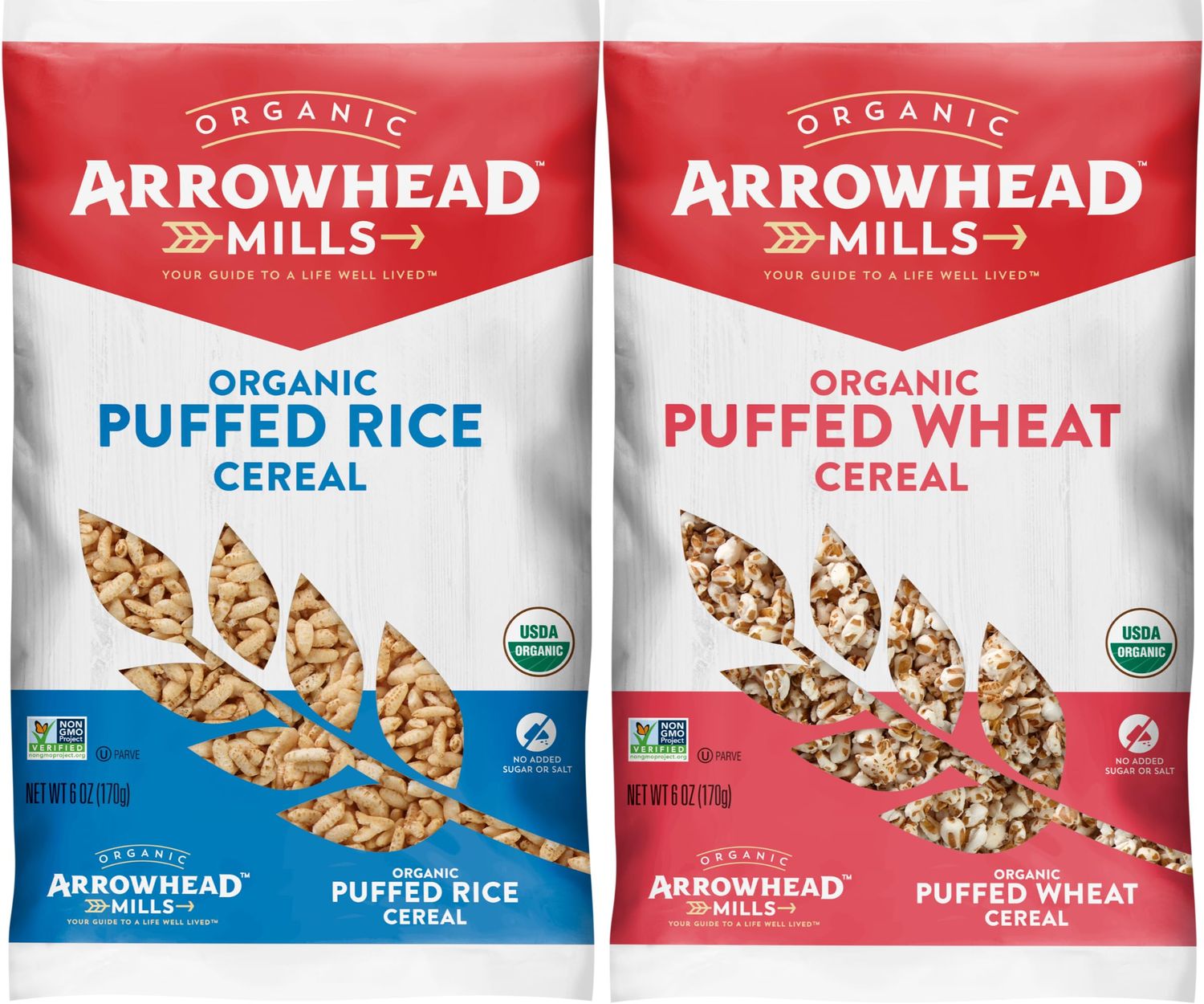 Arrowhead Mills, Organic, Non-GMO Cereal, Puffed Rice, Puffed Wheat Cereal, 6 oz Bag