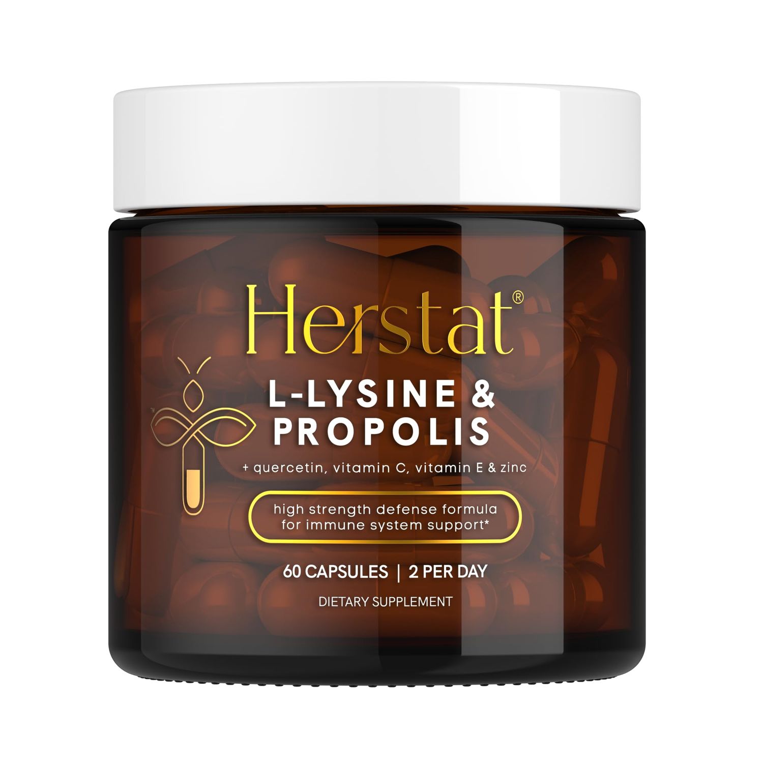 Herstat L-Lysine Propolis Supplements High Potency L Lysine Immune Support Formula with 5:1 Propolis Extract, Quercetin, VIT C, VIT E and Zinc