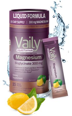 Vaily Liquid Magnesium Supplement 300 mg - Enhanced Absorption, Heart Bone Health - Helps Calm Restful Sleep - Liquid Magnesium Bisglycinate for Adults - Lemon Flavor,15PK