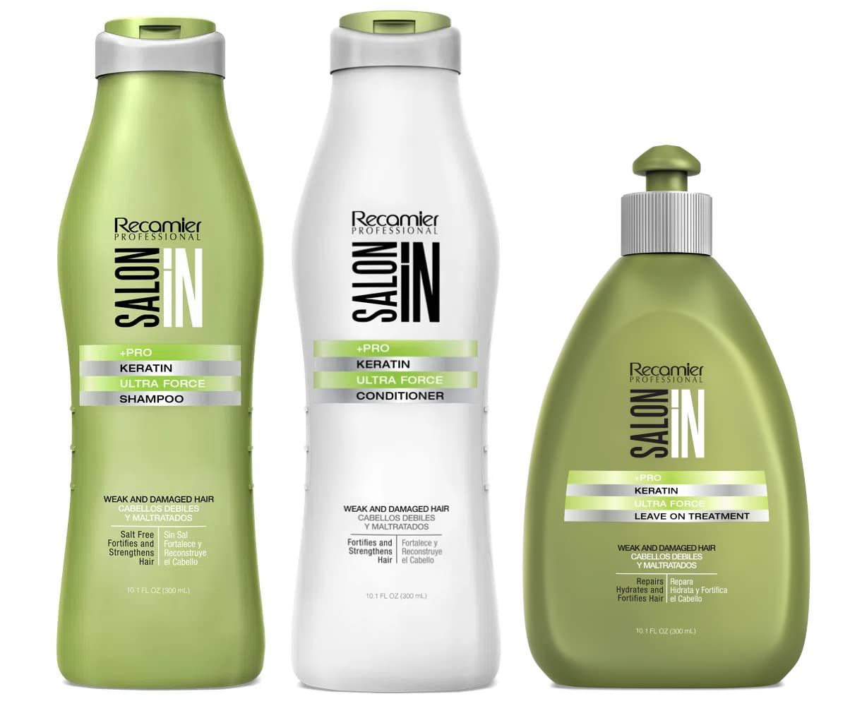 Recamier Professional Salon In Pro Keratin Ultra Force Hair Shampoo, Conditioner and Treatment Bundle 3 Piece kit 40397 Small