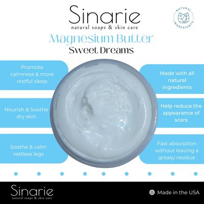 Sweet Dreams Magnesium Emulsified Body Butter, 4 oz., 1 Count Mango Butter Premium Magnesium Oil Natural Ingredients Magnesium Lotion