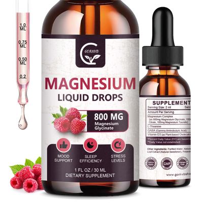 GORNVB (2 Pack) Magnesium Glycinate Liquid Drops 1000mg Liquid Magnesium Complex with D3, L-Thea GABA for Energy, Sleep, Nerve and Heart Health, High Absorption, Raspberry Flavor