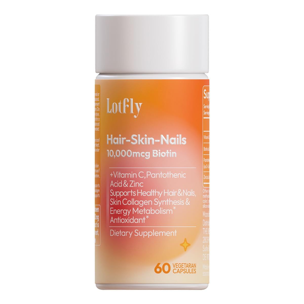 LOTFLY Biotin 10000 mcg with Zinc Vitamin C Calcium Pantothenate - Supports Healthy Hair Growth, Strong Nails Glowing Skin for Women Men Made in The USA 60 Vegan Capsules (2 Months Supply)