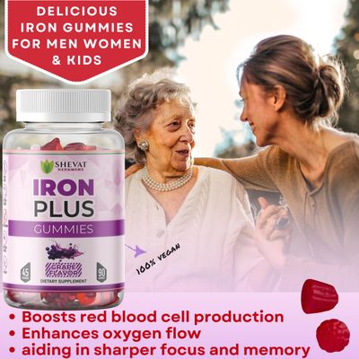 Made in USA 90 Iron Gummies For Women Anemia - Vegan, Gluten Free Immune Support Iron Supplement Gummies (Grape) - Chewable Iron Gummies for Men - Kids iron Gummies for Kids with Vitamin C, A Zinc