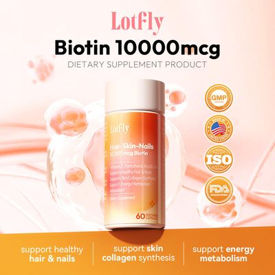 LOTFLY Biotin 10000 mcg with Zinc Vitamin C Calcium Pantothenate - Supports Healthy Hair Growth, Strong Nails Glowing Skin for Women Men Made in The USA 60 Vegan Capsules (2 Months Supply)