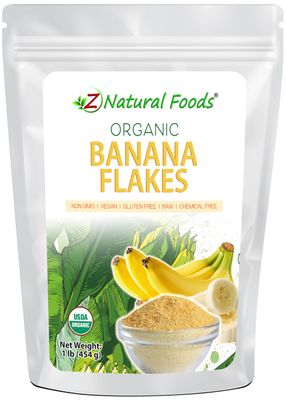 Z Natural Foods Organic Banana Flakes, Supports Healthy Digestion, Potassium Supplement, Fiber Boost, Mix In Smoothies, Yogurt, Oatmeal, Cereal, and Desserts, Raw, Vegan, Gluten Free, Non GMO, 1 lb
