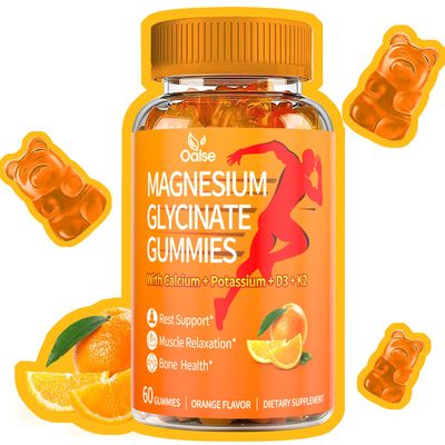 OALSE Magnesium Glycinate Gummies 600mg, Sugar Free Magnesium Potassium Supplement with Calcium, Vitamin D3, K2, CoQ10 for Adults and Kids, Stress Muscle Relief, Orange (60 CT)