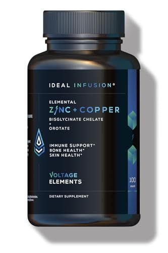 Voltage Elements Zinc Orotate Bisglycinate Chelate 245mg with Copper: Muscle Bone Health - Elemental Zinc 50mg (100 Servings) Vegan