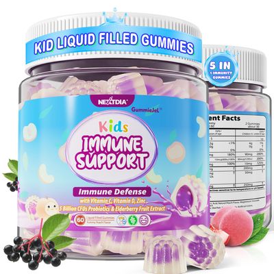 Kids Immune Support Gummies, Probiotics Vitamin C Zinc Elderberry Gummies for Kids 4, 6-in-1 Daily Kid Vitamin C Gummies Chewable with Immune Digestive Support, Sugar Free, Peach Flavor, 60 Count