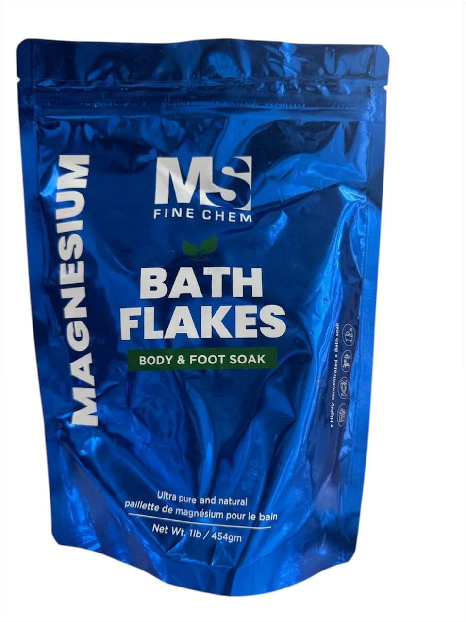 Pure Magnesium Flakes, 1lb Great for Foot Body Bath Soaks Natural Magnesium Chloride Minerals Better Absorption Over Epsom Salt Relaxation Skin Hydration Support