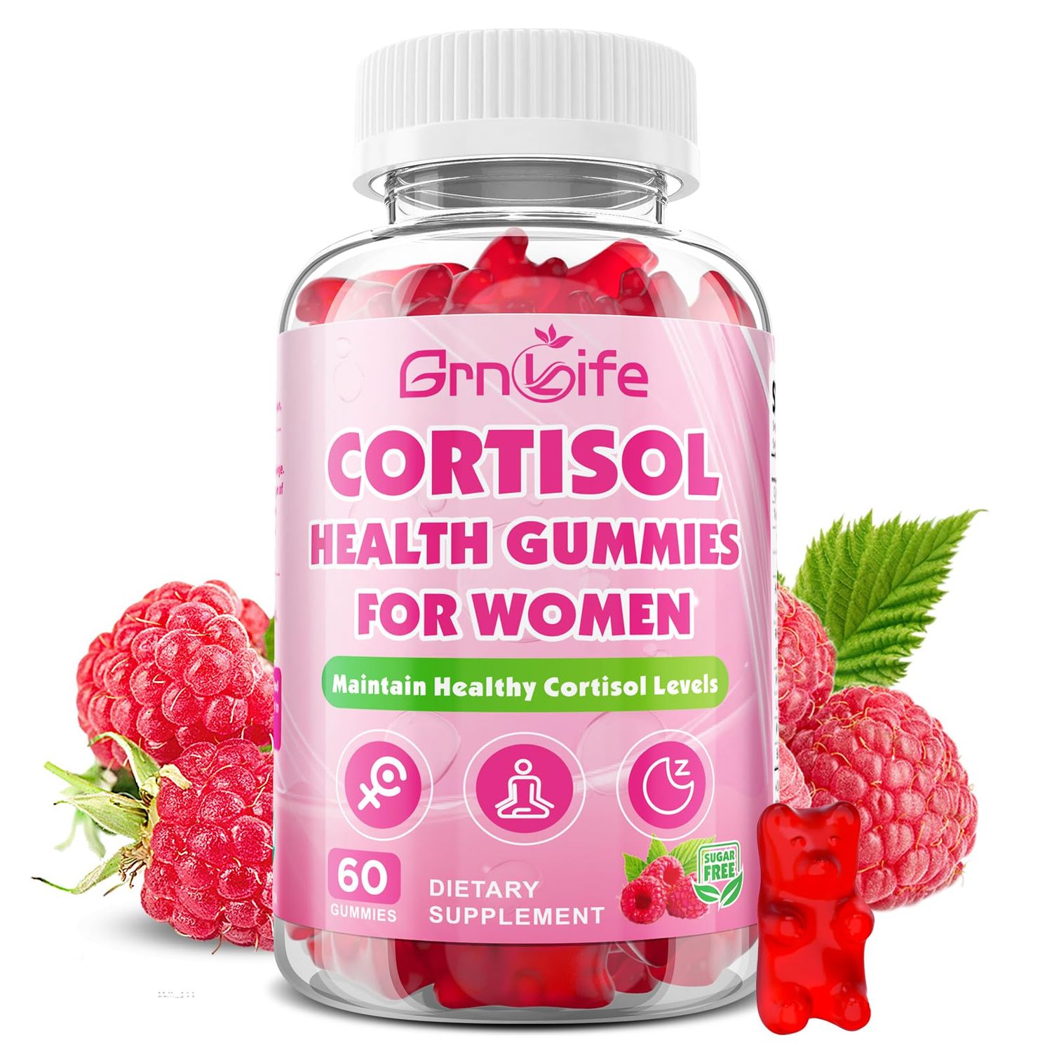 Cortisol Gummies for Women, Cortisol Supplements Gummies with Magnesium Ashwagandha Rhodiola Rosea and L-theanine Complex for Relaxation and Cortisol Levels, Raspberry Flavor, 60 Count