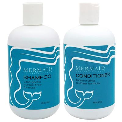 Mermaid Extension Hair Care Shampoo Conditioner Combo Oil-Free Gentle Moisturizing Salon Grade Hydrating Plant-Based Sulfate Paraben-Free Color-Safe Vegan Formula (16 oz)