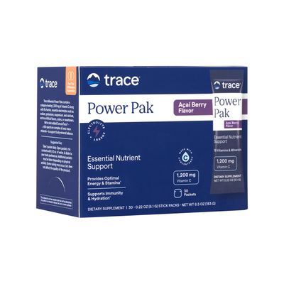 Trace Minerals Power Pak Electrolyte Powder Packets 1200 mg Vitamin C, Zinc, Magnesium Boost Immunity, Hydration and Natural Energy Acai Berry 30 Packets
