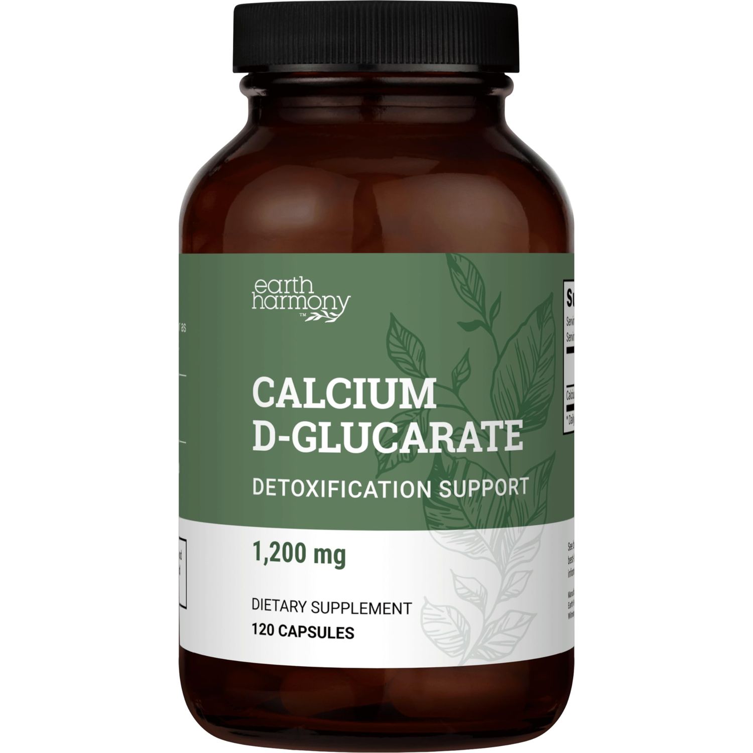 Earth Harmony Calcium D-Glucarate 1200mg - Advanced Detoxification Support Double The Strength of Calcium D Glucarate 500mg - 120 Capsules (2-Month Supply)